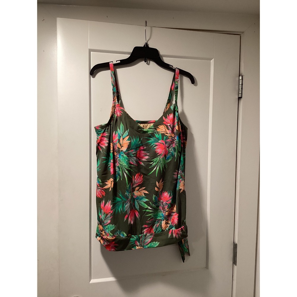 Kim Gravel x Swimsuits For All Tropical Floral Blouson Tankini Set Green Size 14